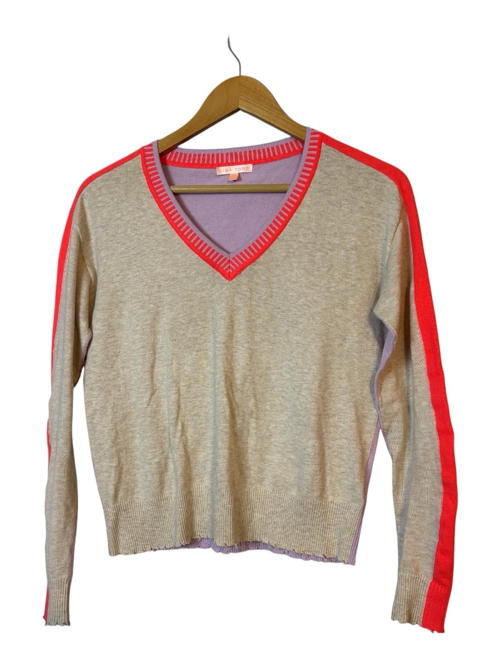 Lisa Todd V neck Sweater 100% cotton fray size XS.